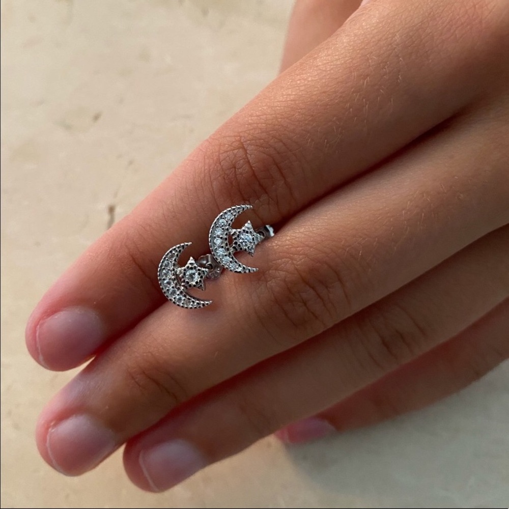 Sterling Silver Moon & Star Earrings - Picture 10 of 14
